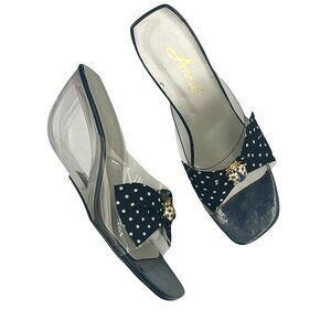 Annie Vtg 90s Navy Blue Beetle Clear Wedges